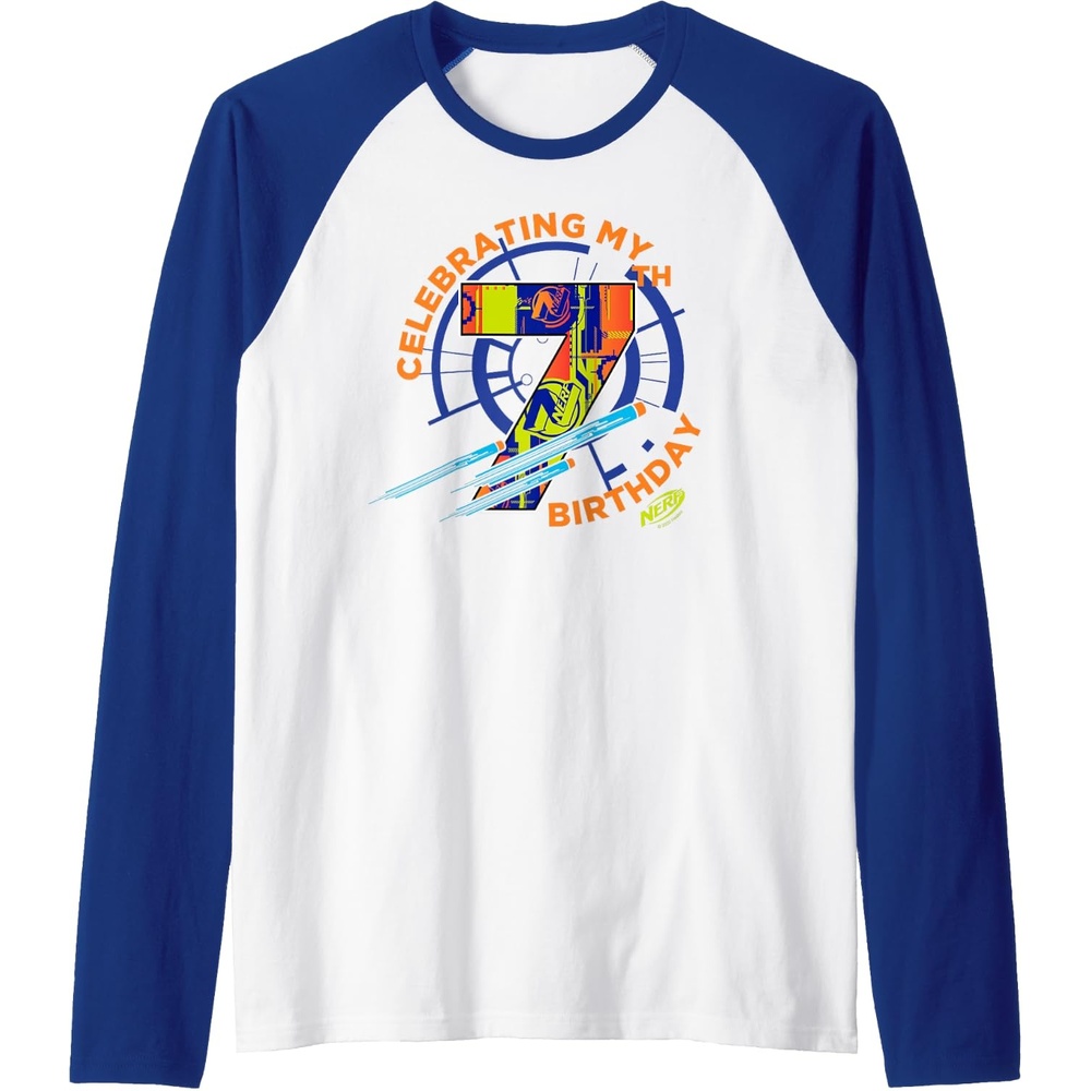 image:imageNerf Celebrating My 7th Birthday Raglan Baseball TeeRoyal BlueWhite
