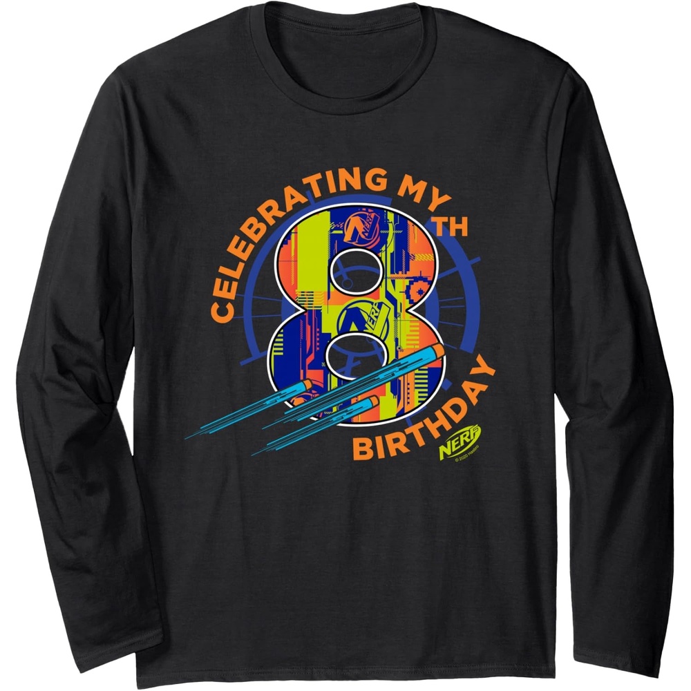 image:imageNerf Celebrating My 8th Birthday Long Sleeve TShirtBlack