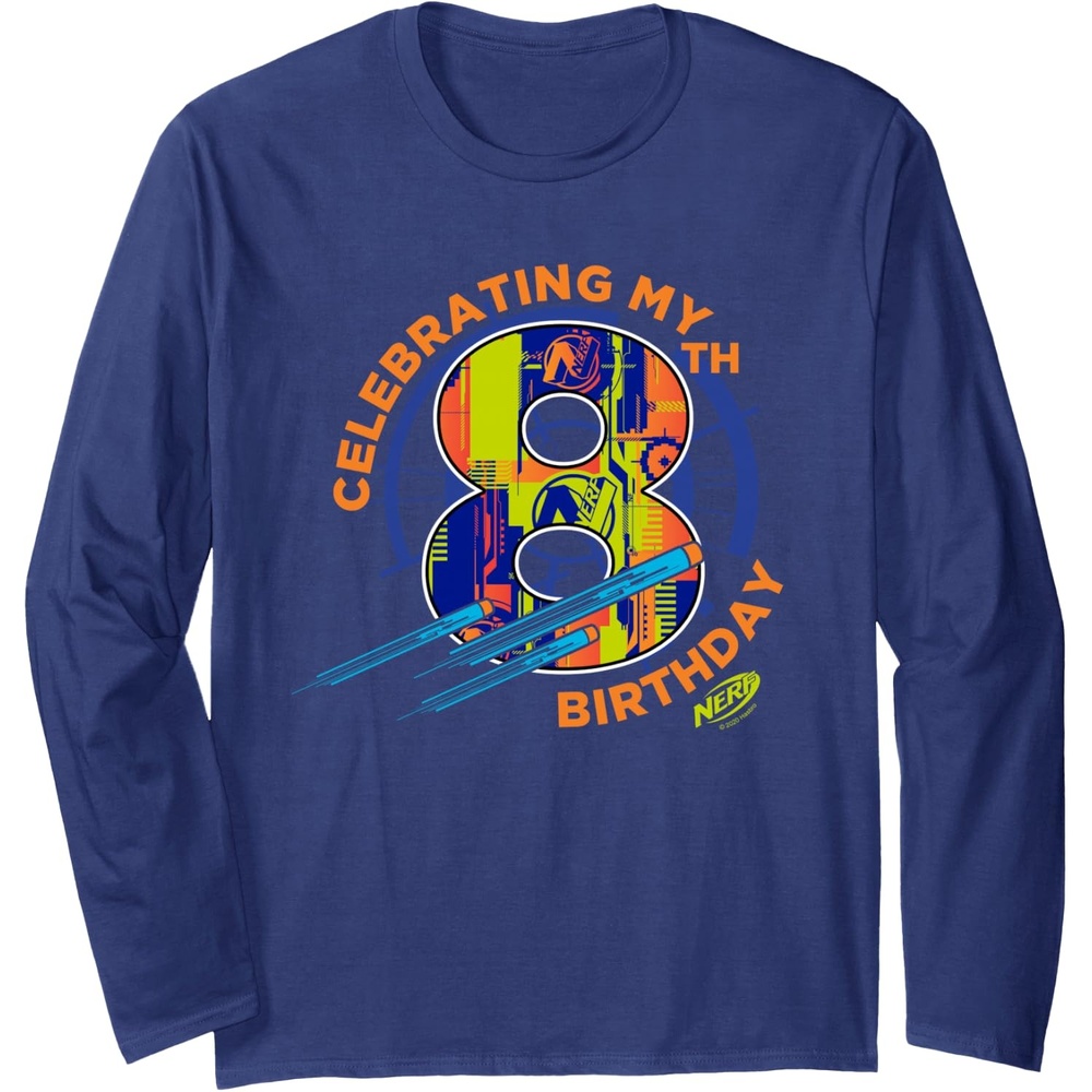 image:imageNerf Celebrating My 8th Birthday Long Sleeve TShirtNavy Blue
