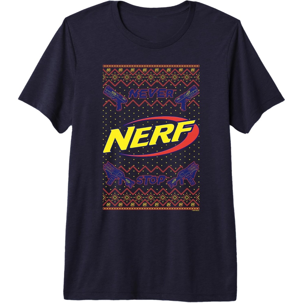 image:imageNerf Christmas Never Stop Ugly Sweater Premium Triblend TShirtNavy Blue