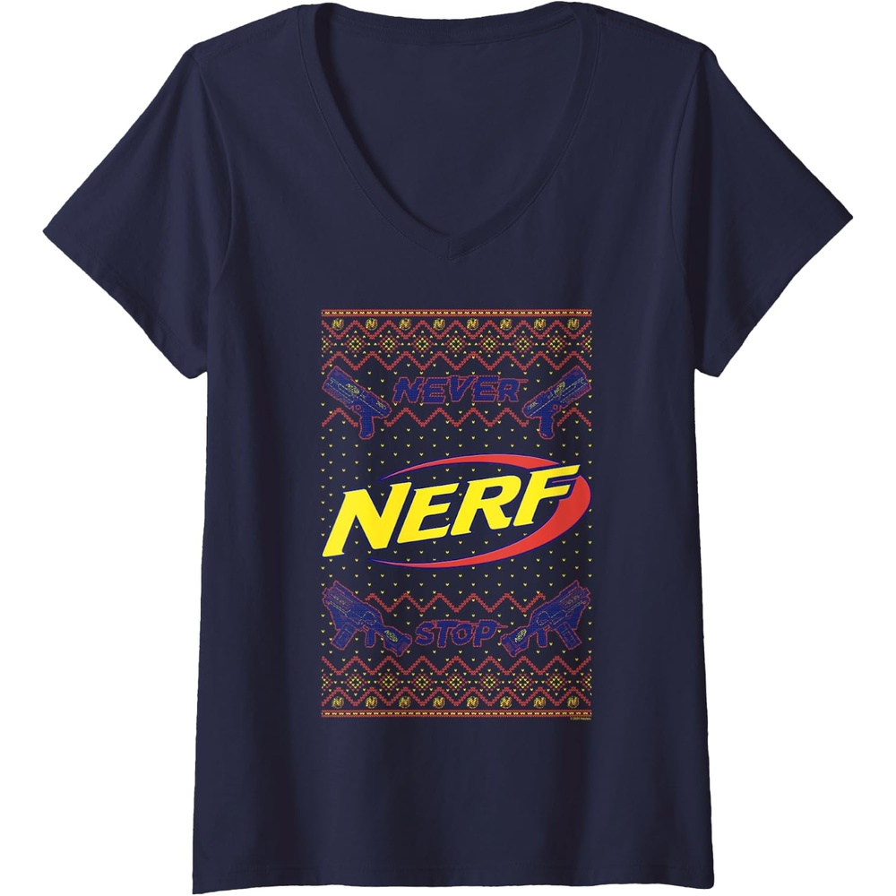 image:imageNerf Christmas Never Stop Ugly Sweater VNeck TShirtNavy Blue