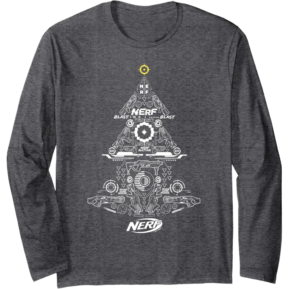 image:imageNerf Christmas Tree Toy Icons Collage Long Sleeve TShirtDark Heather Grey