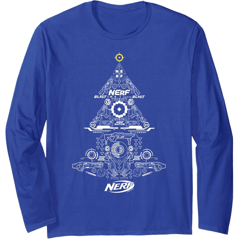 image:imageNerf Christmas Tree Toy Icons Collage Long Sleeve TShirtRoyal Blue
