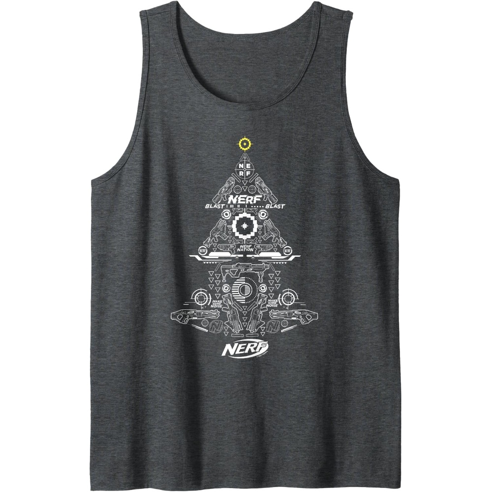 image:imageNerf Christmas Tree Toy Icons Collage Tank TopDark Heather Grey