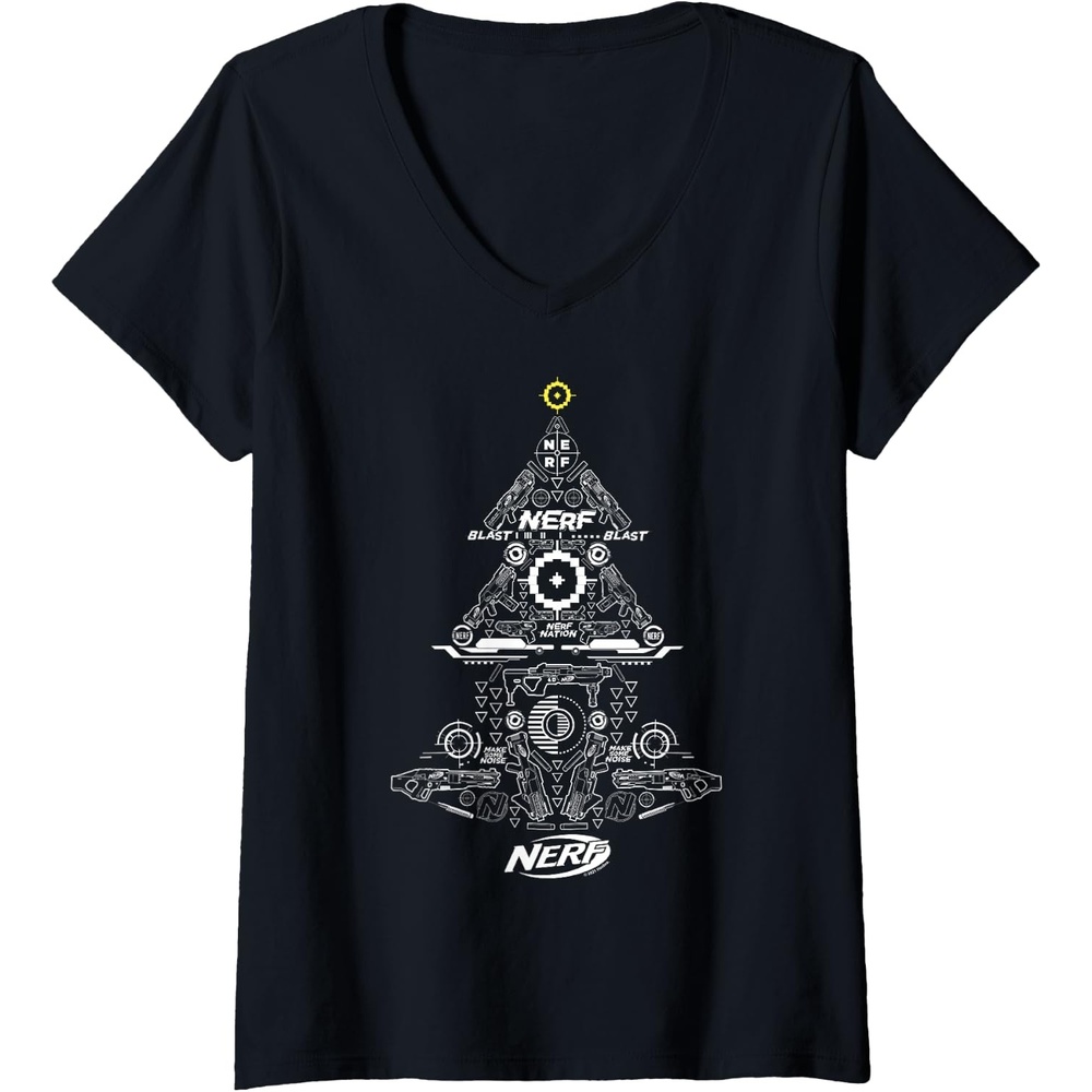 image:imageNerf Christmas Tree Toy Icons Collage VNeck TShirtBlack