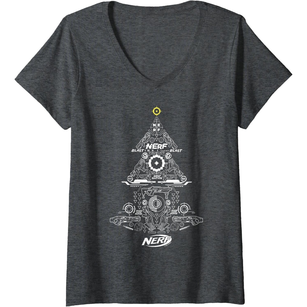 image:imageNerf Christmas Tree Toy Icons Collage VNeck TShirtDark Heather Grey