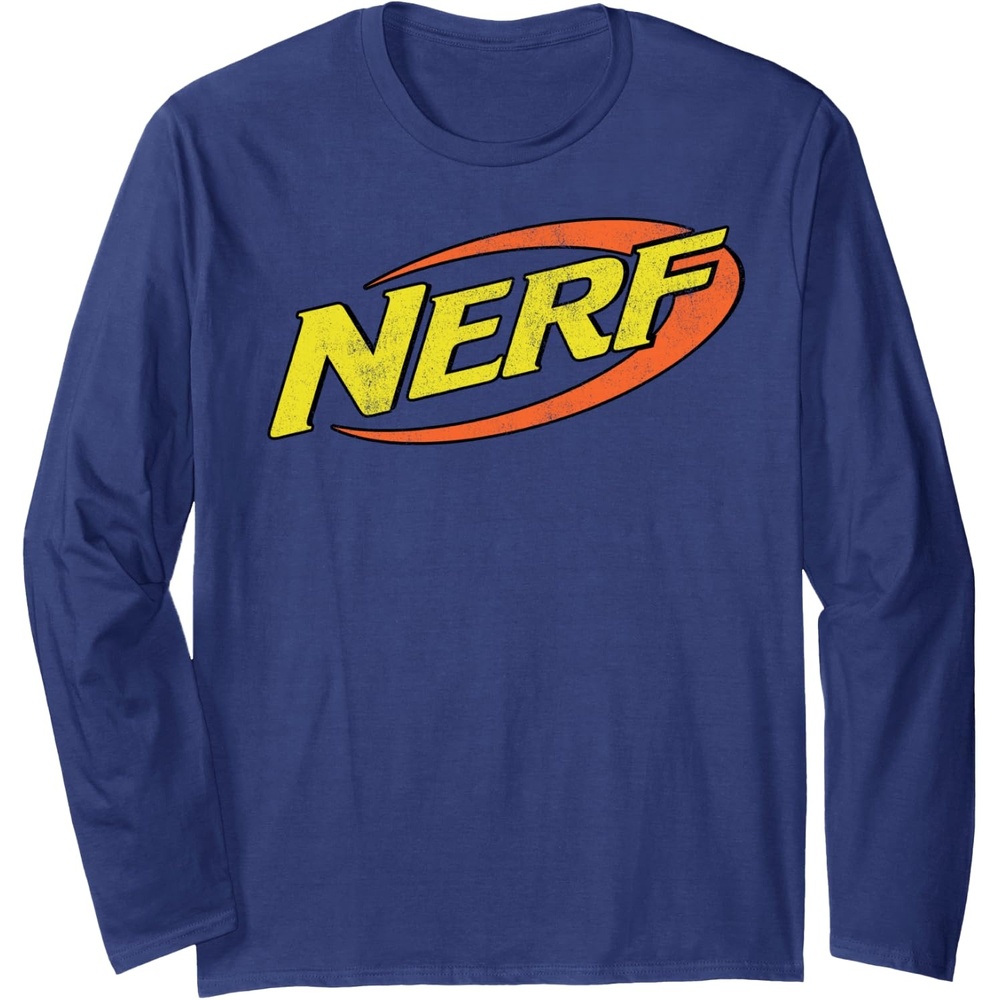 image:imageNerf Classic Distressed Retro Color Logo Long Sleeve TShirtNavy Blue