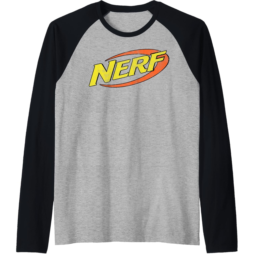 image:imageNerf Classic Distressed Retro Color Logo Raglan Baseball TeeBlackAthletic Heather