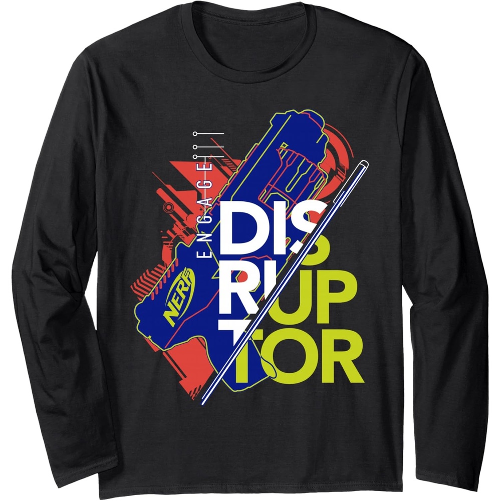 image:imageNerf Engage Disruptor Retro Vintage Text Stack Long Sleeve TShirtBlack