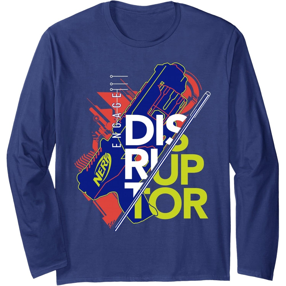 image:imageNerf Engage Disruptor Retro Vintage Text Stack Long Sleeve TShirtNavy Blue