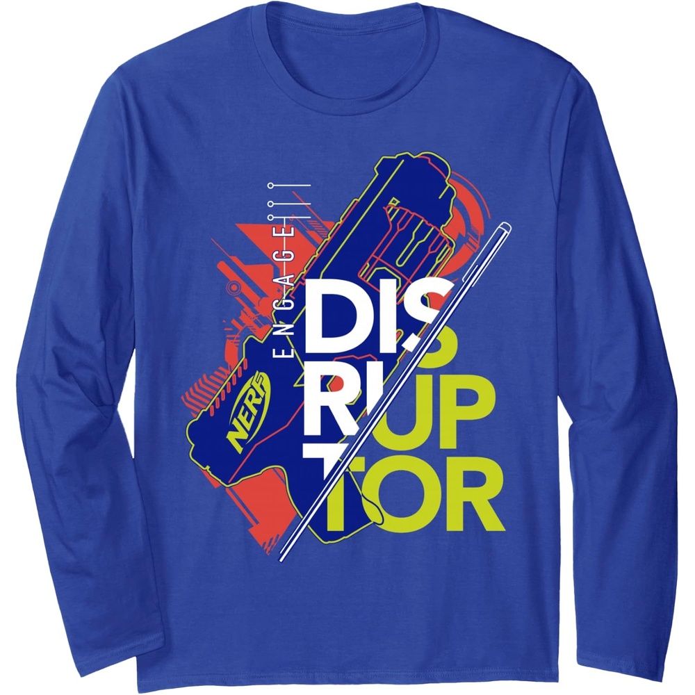image:imageNerf Engage Disruptor Retro Vintage Text Stack Long Sleeve TShirtRoyal Blue