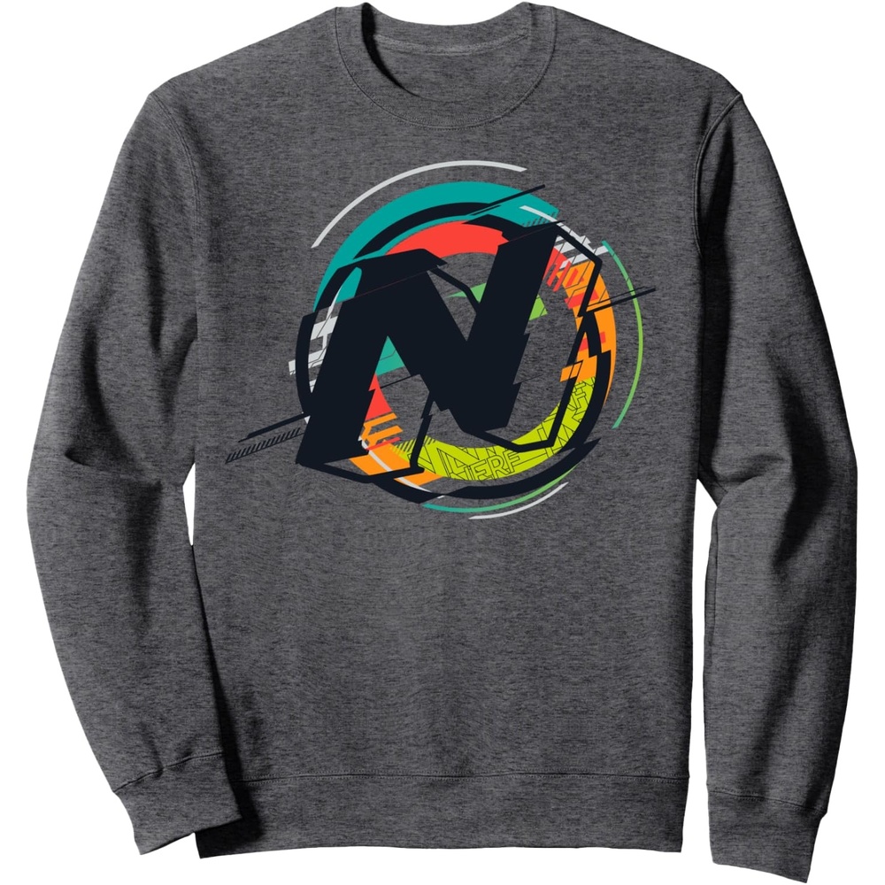 image:imageNerf Glitch Color Graphic Logo SweatshirtDark Heather Grey