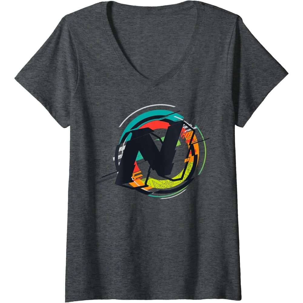 image:imageNerf Glitch Color Graphic Logo VNeck TShirtDark Heather Grey
