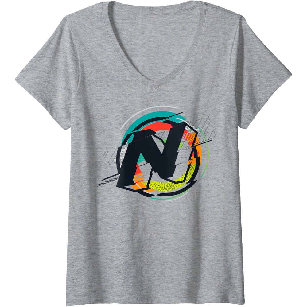 image:imageNerf Glitch Color Graphic Logo VNeck TShirtHeather Grey