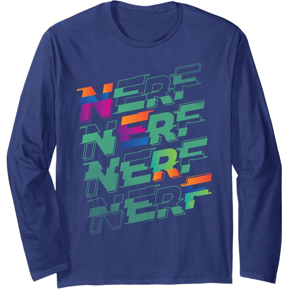 image:imageNerf Glitch Color Logo Stack Long Sleeve TShirtNavy Blue