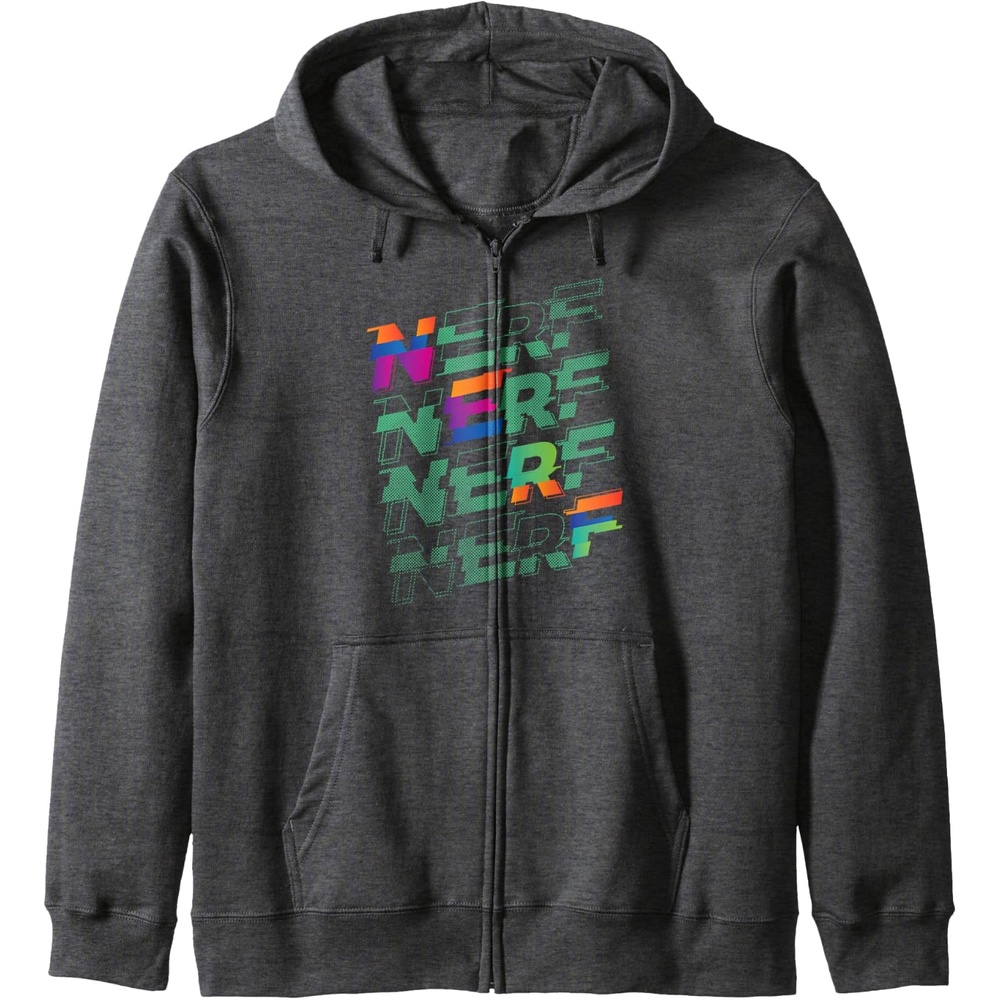 image:imageNerf Glitch Color Logo Stack Zip HoodieDark Heather Grey