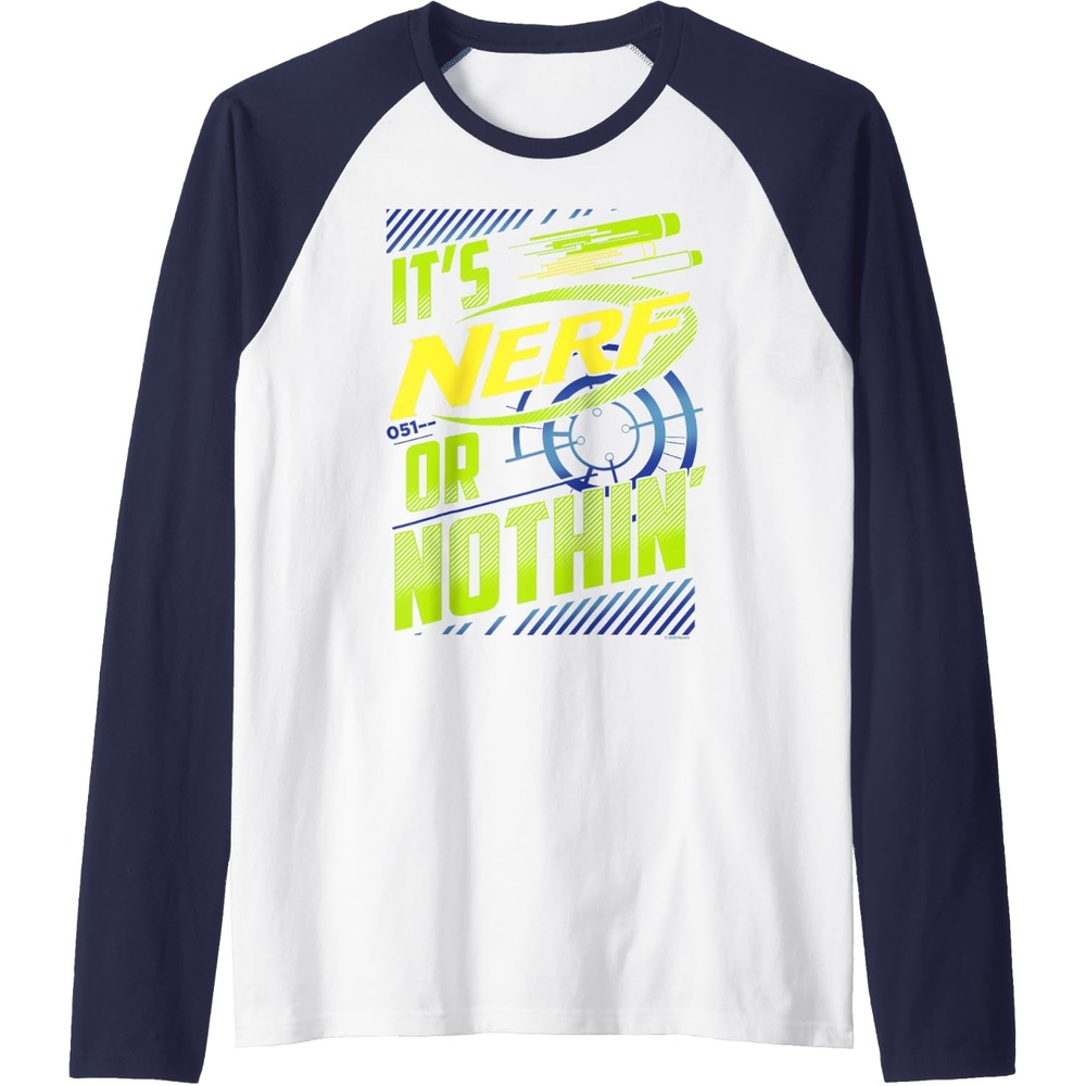 image:imageNerf Its Nerf Or Nothin Retro Bold Logo Raglan Baseball TeeNavy BlueWhite