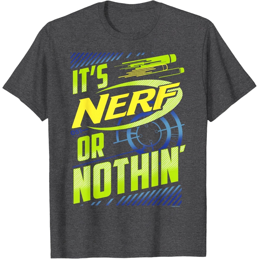 image:imageNerf Its Nerf Or Nothin Retro Bold Logo TShirt SmallDark Heather Grey