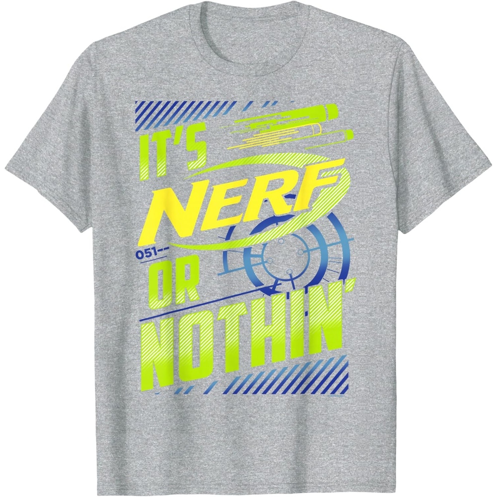 image:imageNerf Its Nerf Or Nothin Retro Bold Logo TShirt SmallHeather Grey