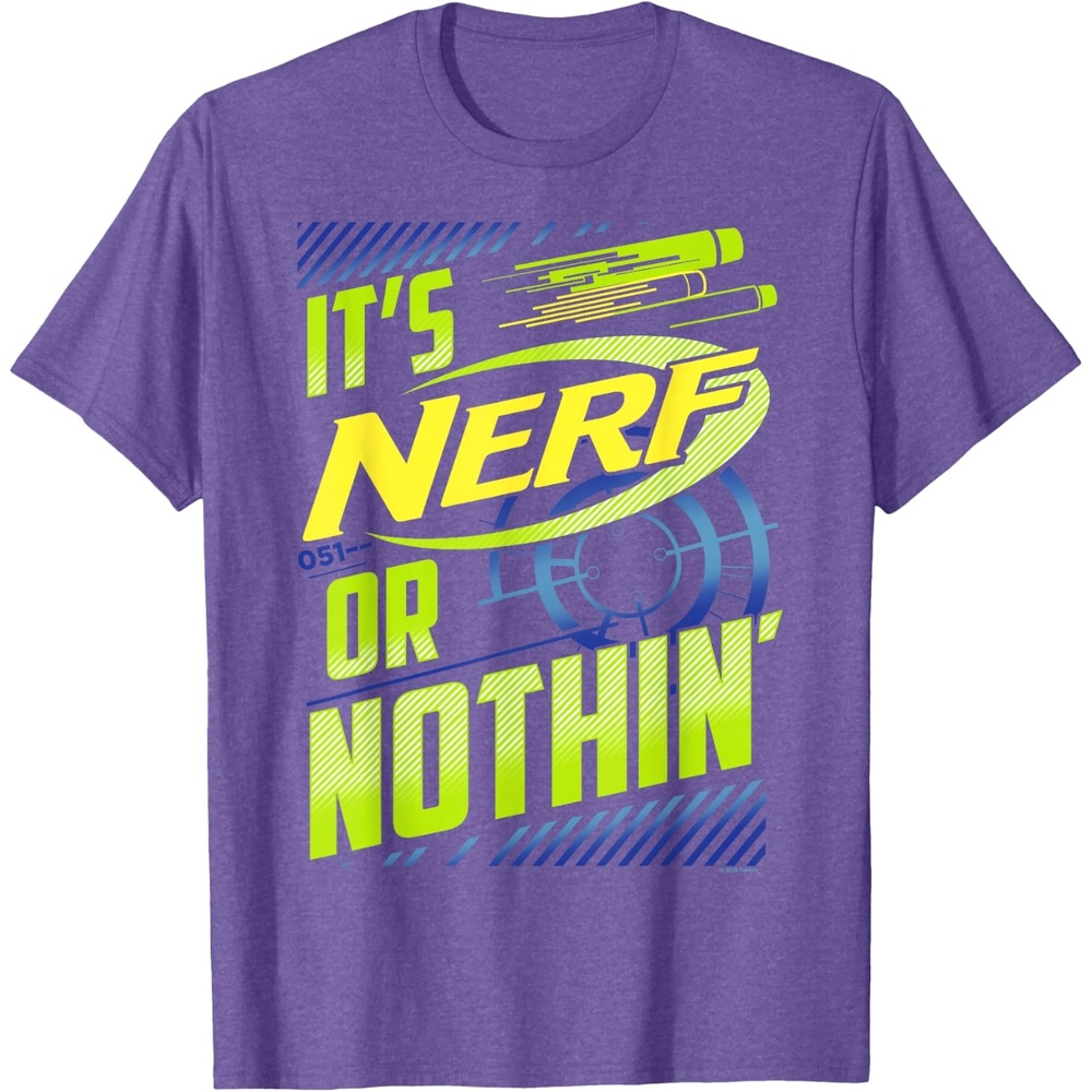 image:imageNerf Its Nerf Or Nothin Retro Bold Logo TShirt SmallPurple Heather