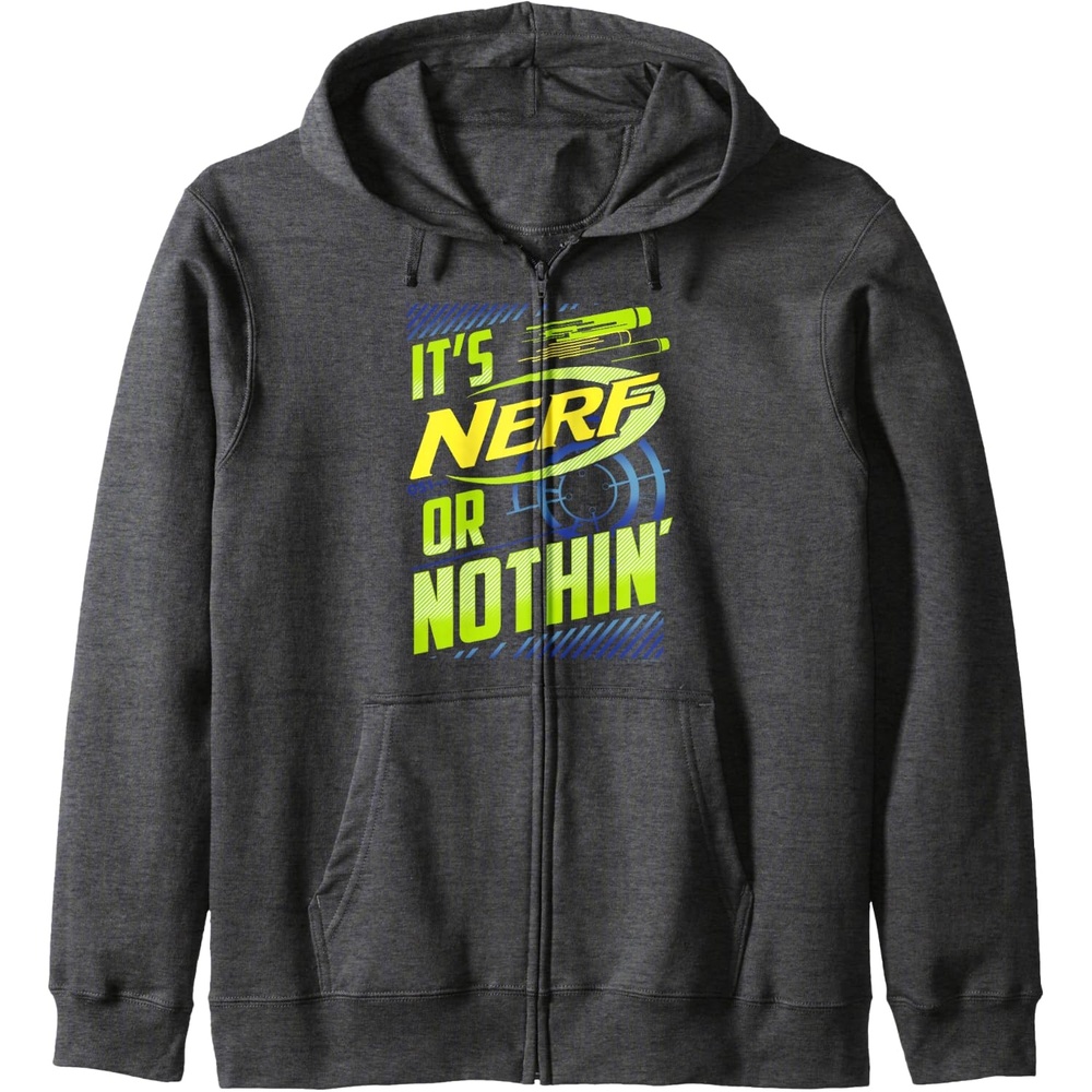 image:imageNerf Its Nerf Or Nothin Retro Bold Logo Zip HoodieDark Heather Grey