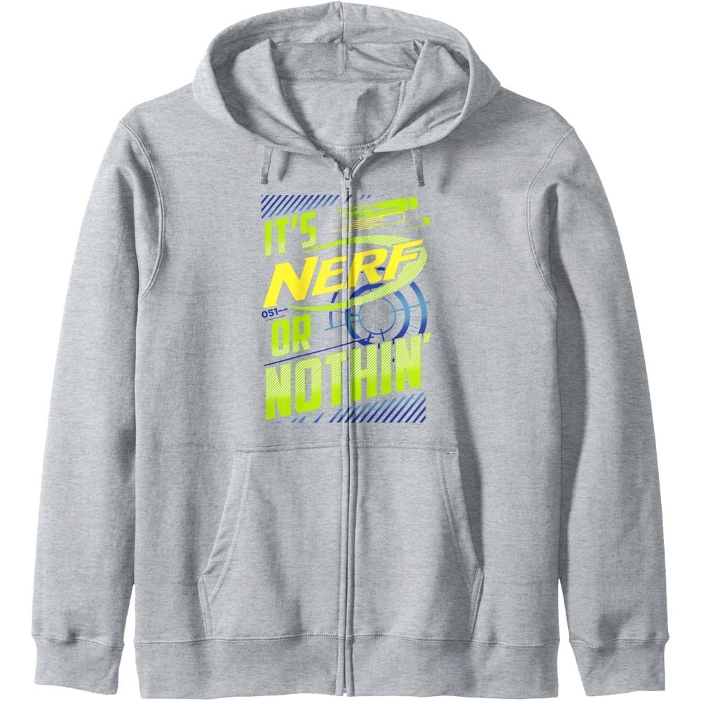 image:imageNerf Its Nerf Or Nothin Retro Bold Logo Zip HoodieHeather Grey