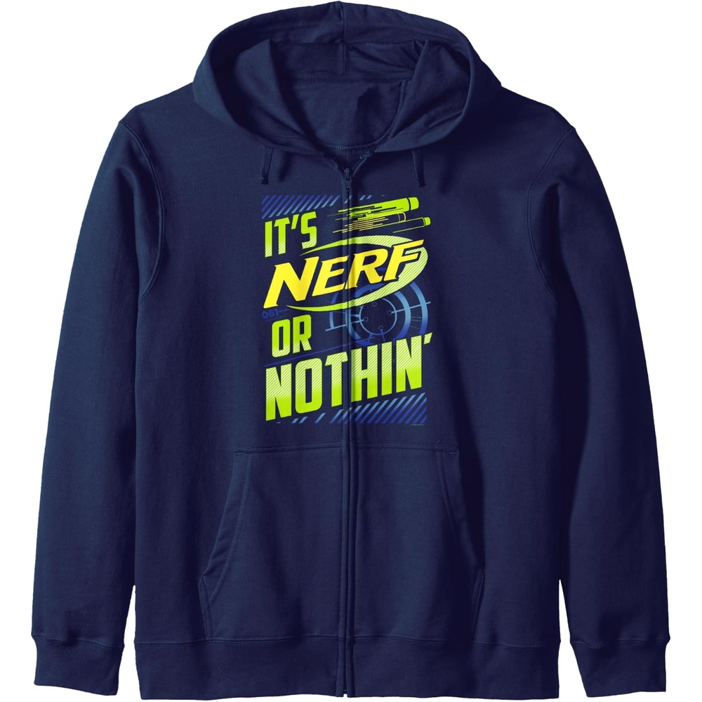 image:imageNerf Its Nerf Or Nothin Retro Bold Logo Zip HoodieNavy Blue