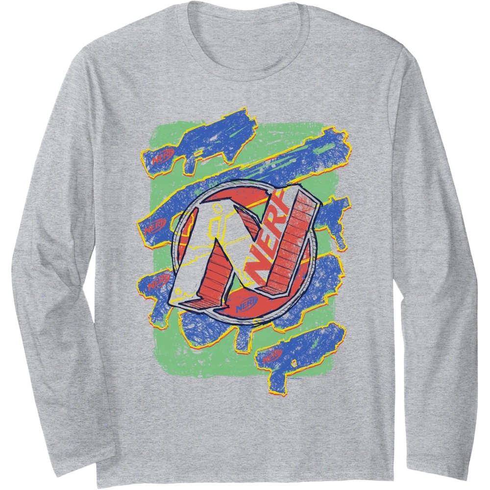 image:imageNerf Logo Blaster Scribbles Long Sleeve TShirtHeather Grey