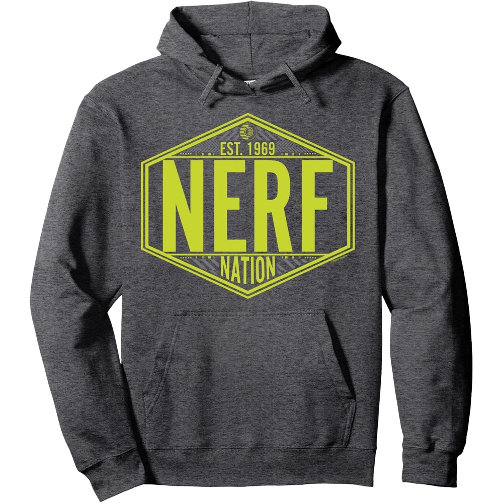 image:imageNerf Nation Est 1969 Neon Badge Logo Pullover HoodieDark Heather Grey