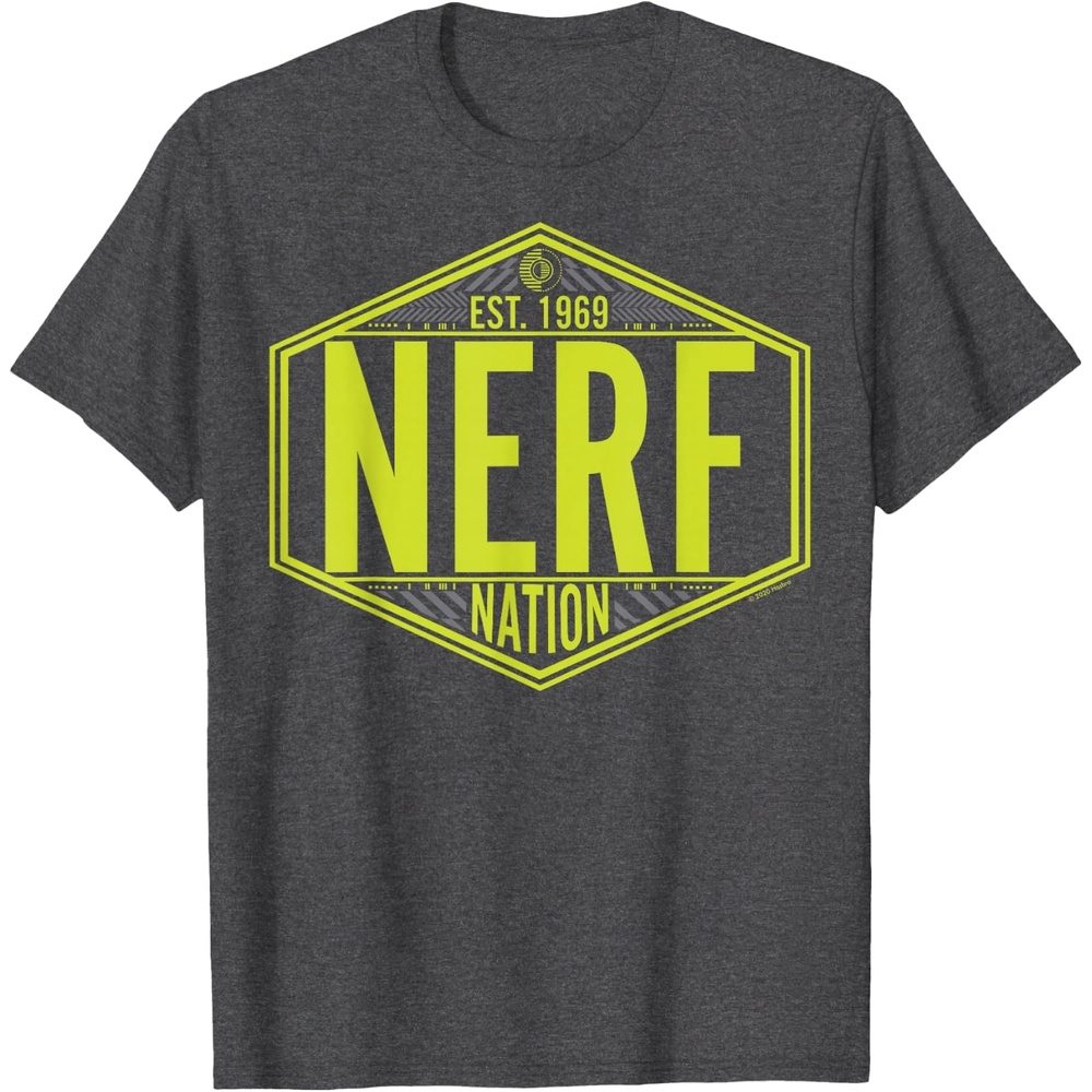 image:imageNerf Nation Est 1969 Neon Badge Logo TShirtDark Heather Grey