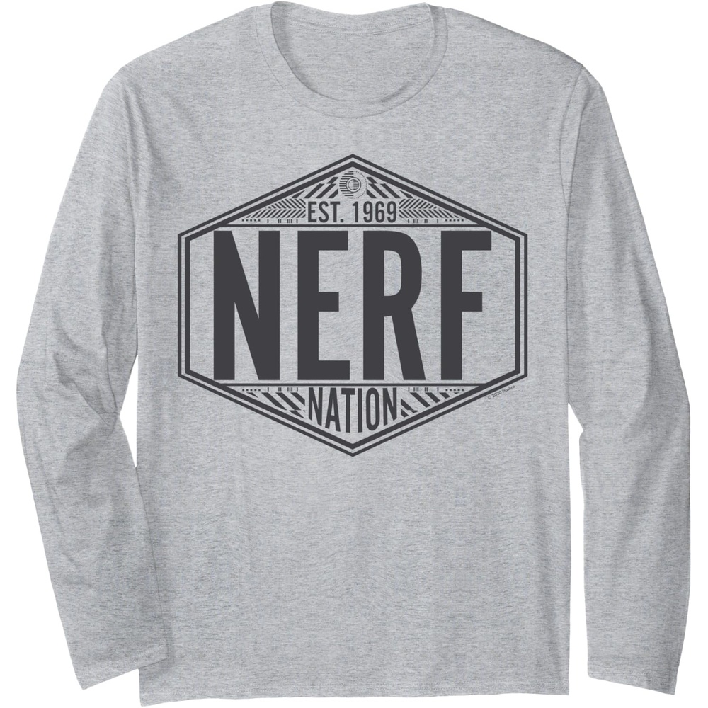 image:imageNerf Nation Est 1969 Neon Badge Logo V2 Long Sleeve TShirtHeather Grey