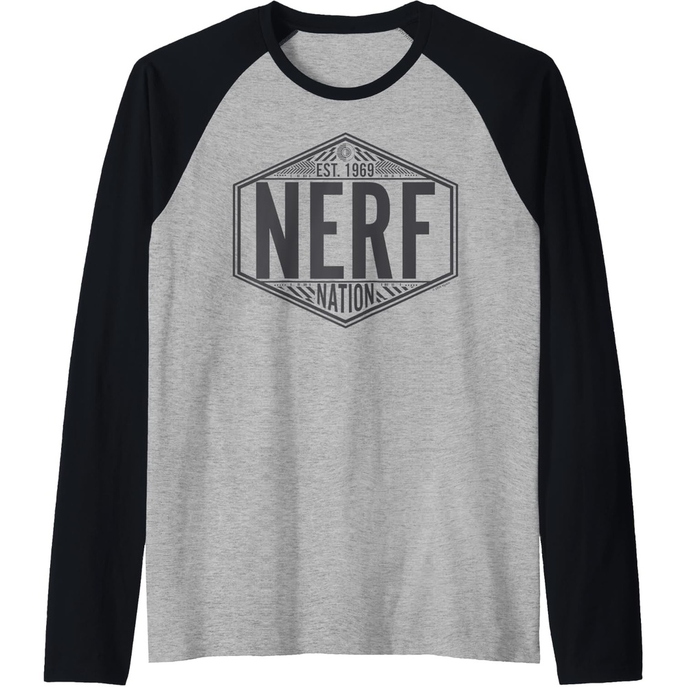 image:imageNerf Nation Est 1969 Neon Badge Logo V2 Raglan Baseball TeeBlackAthletic Heather
