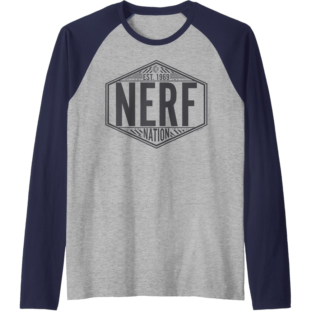 image:imageNerf Nation Est 1969 Neon Badge Logo V2 Raglan Baseball TeeNavy BlueAthletic Heather