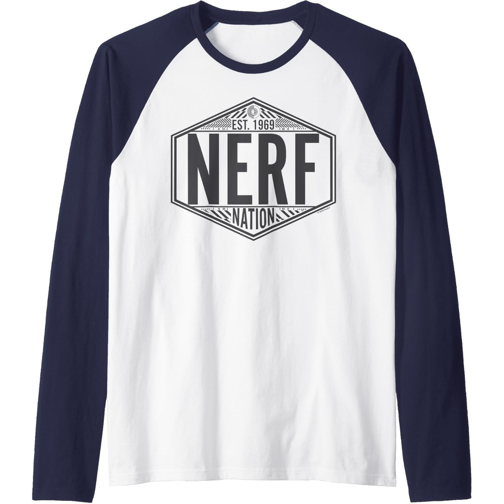 image:imageNerf Nation Est 1969 Neon Badge Logo V2 Raglan Baseball TeeNavy BlueWhite