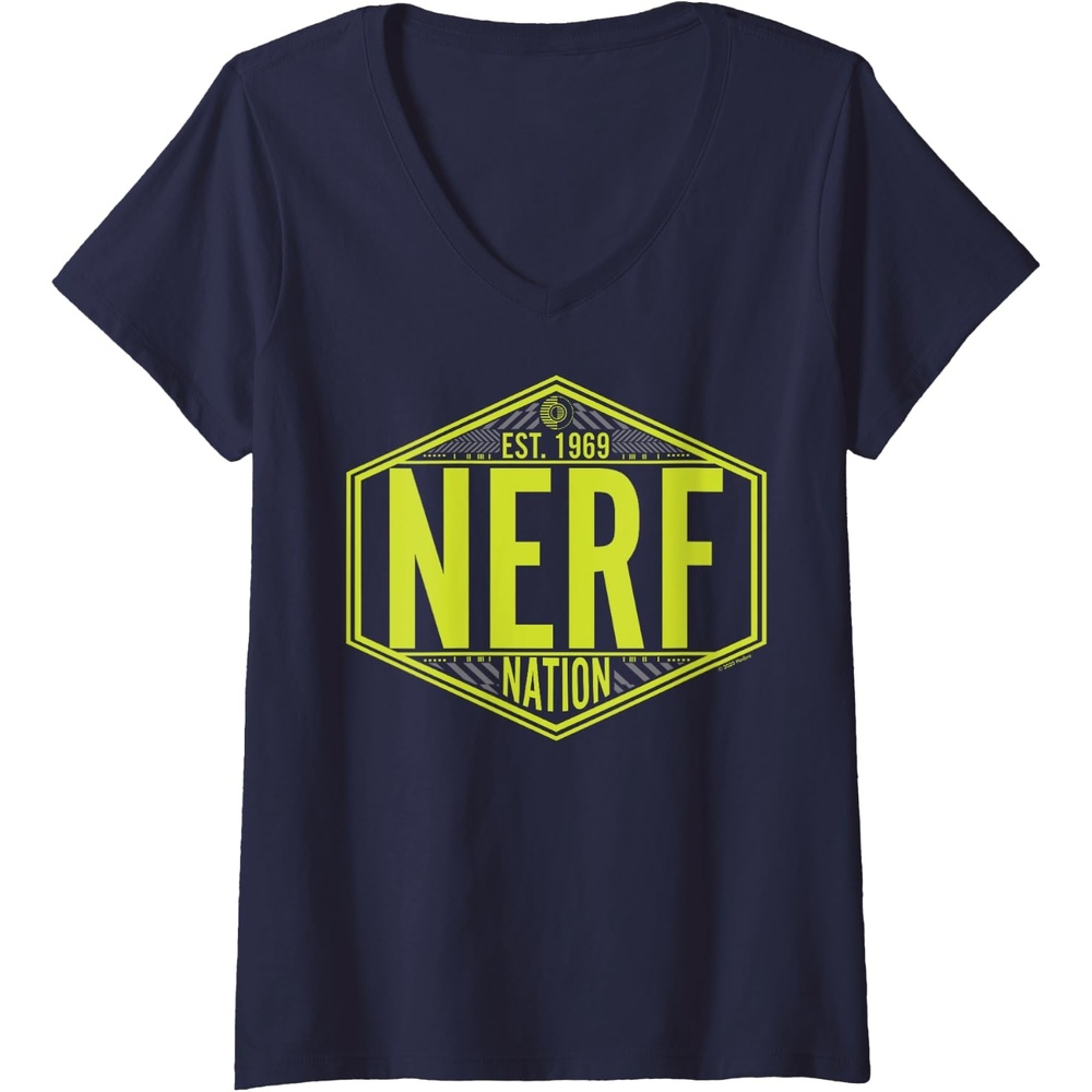 image:imageNerf Nation Est 1969 Neon Badge Logo VNeck TShirtNavy Blue
