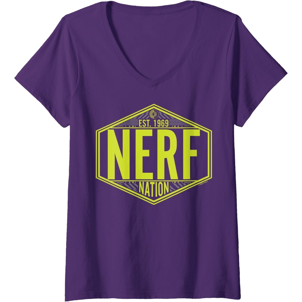 image:imageNerf Nation Est 1969 Neon Badge Logo VNeck TShirtPurple