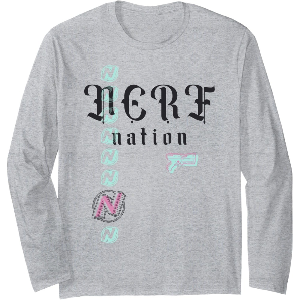 image:imageNerf Nation Logo Stack Blaster Long Sleeve TShirtHeather Grey