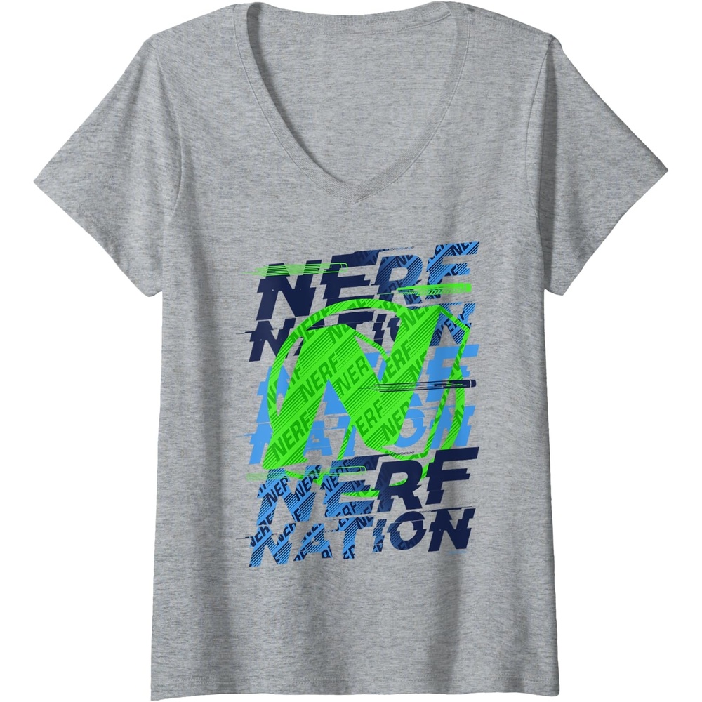 image:imageNerf Nation N Logo Stack VNeck TShirtHeather Grey