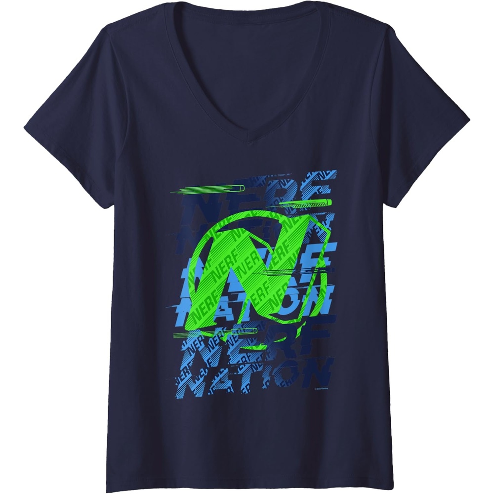 image:imageNerf Nation N Logo Stack VNeck TShirtNavy Blue