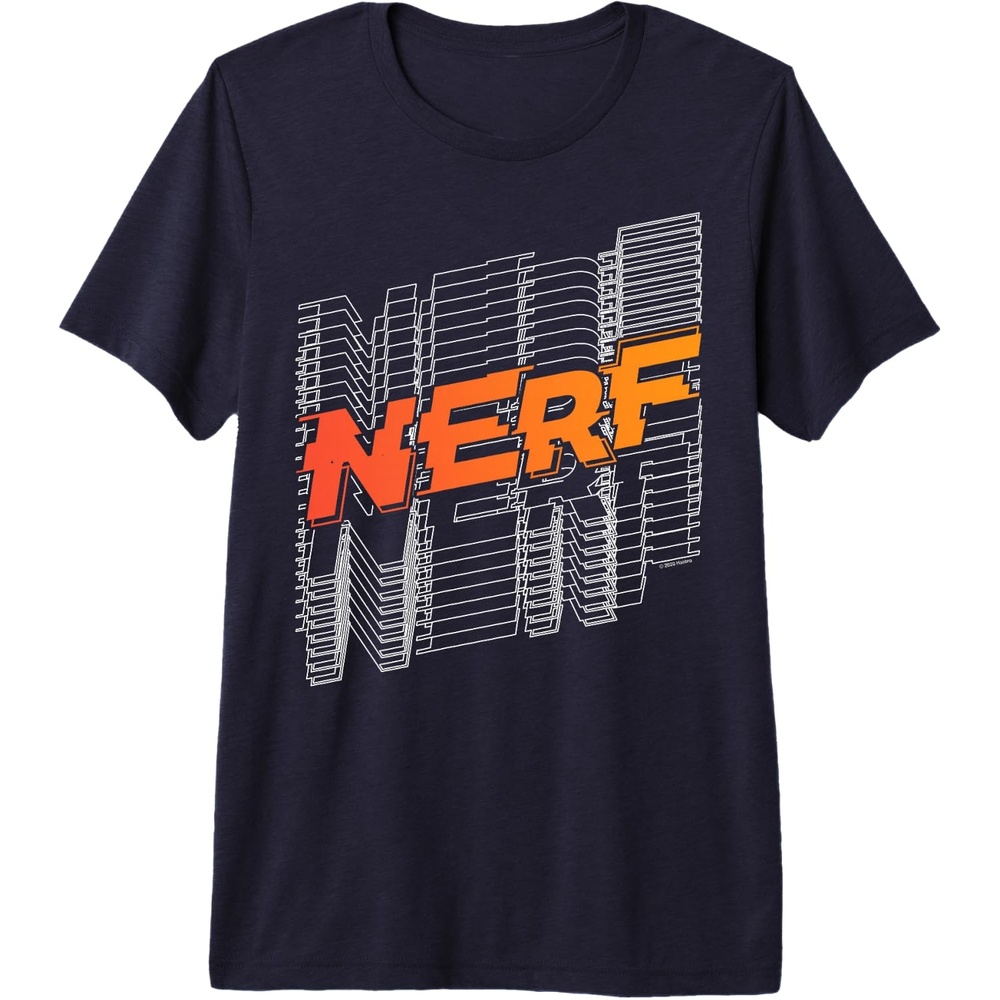 image:imageNerf Stacked Silhouette Retro Nerf Action Logo Premium Triblend TShirtNavy Blue