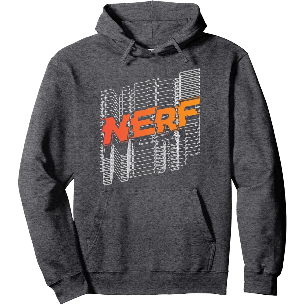 image:imageNerf Stacked Silhouette Retro Nerf Action Logo Pullover HoodieDark Heather Grey