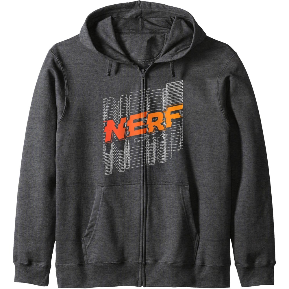 image:imageNerf Stacked Silhouette Retro Nerf Action Logo Zip HoodieDark Heather Grey