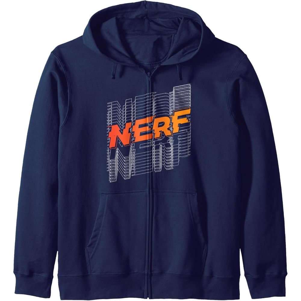 image:imageNerf Stacked Silhouette Retro Nerf Action Logo Zip HoodieNavy Blue