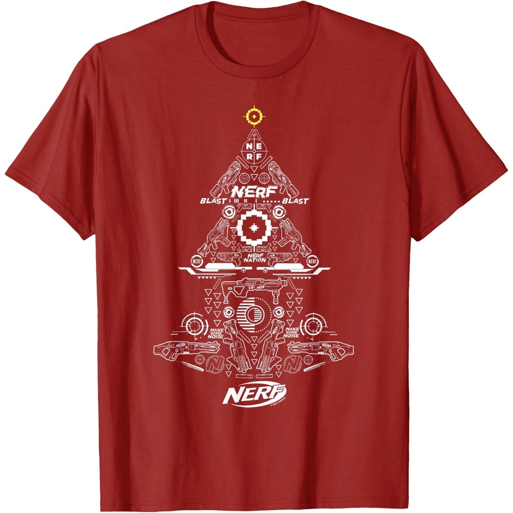 image:imageNerf UnisexAdults Kids TShirt Christmas Tree Icon Collage Black Small Classic Fit Short Sleeve Crew Neck TShirtCranberry Red