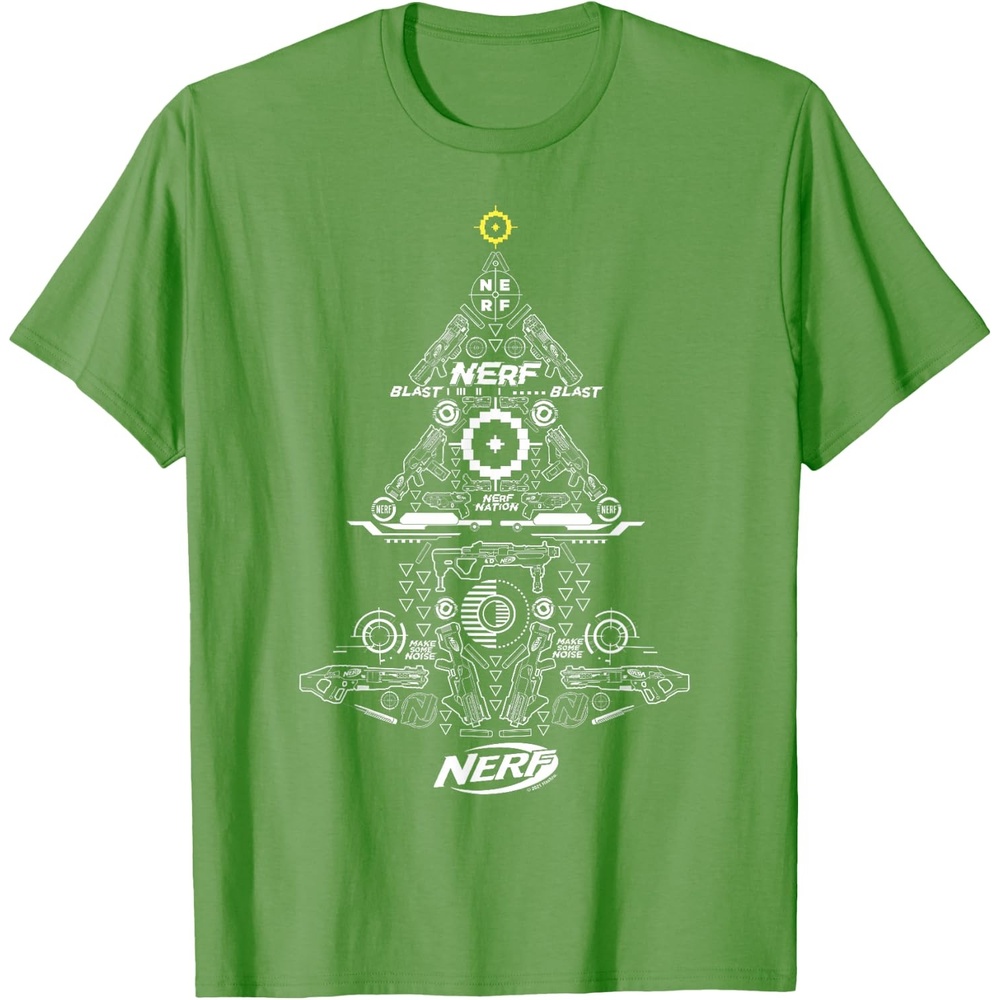image:imageNerf UnisexAdults Kids TShirt Christmas Tree Icon Collage Black Small Classic Fit Short Sleeve Crew Neck TShirtGrass Green