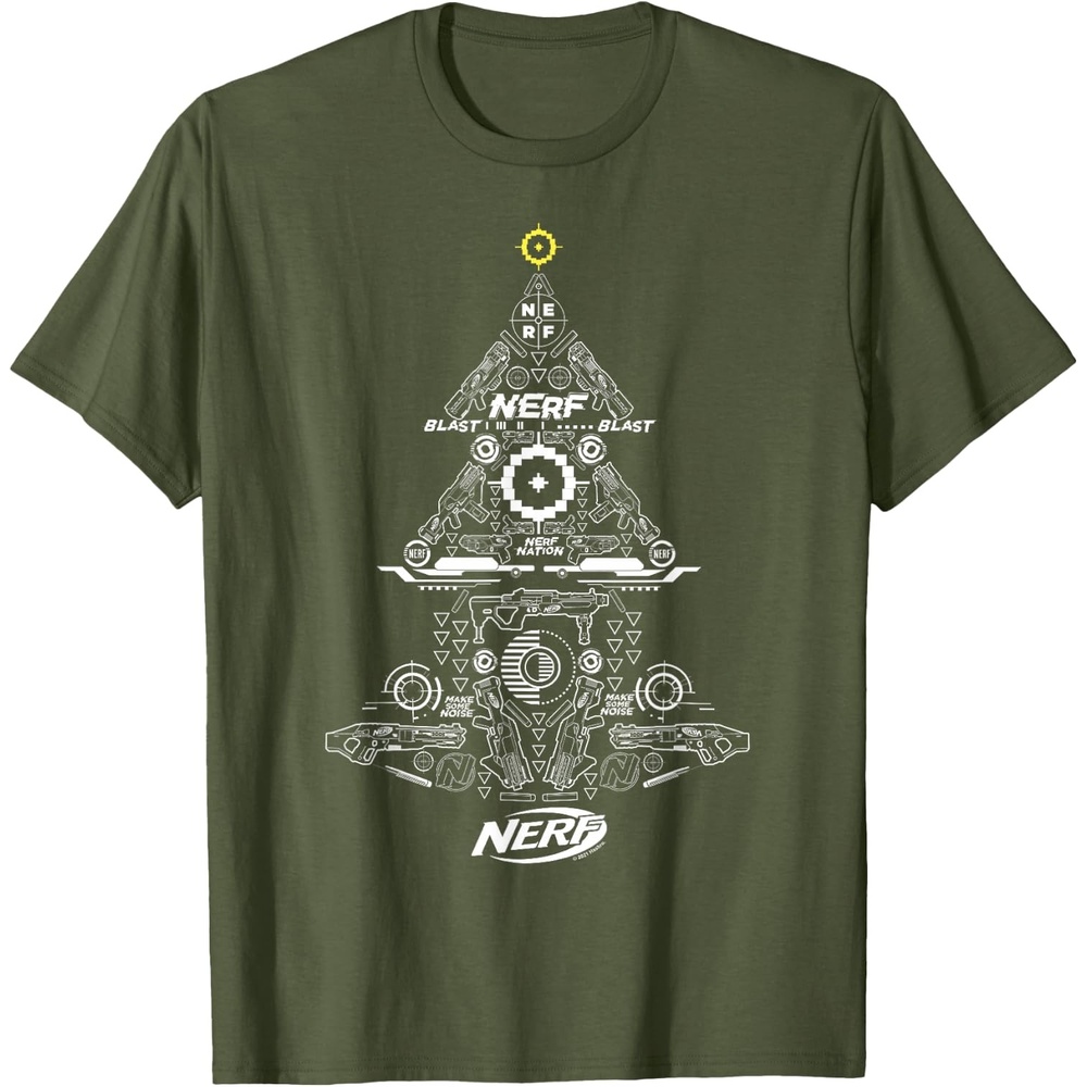 image:imageNerf UnisexAdults Kids TShirt Christmas Tree Icon Collage Black Small Classic Fit Short Sleeve Crew Neck TShirtOlive Green
