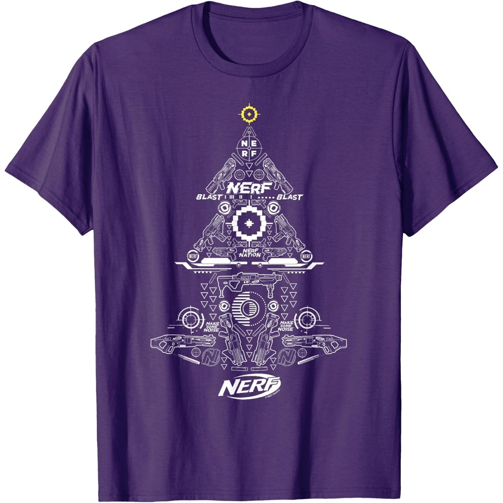 image:imageNerf UnisexAdults Kids TShirt Christmas Tree Icon Collage Black Small Classic Fit Short Sleeve Crew Neck TShirtPurple