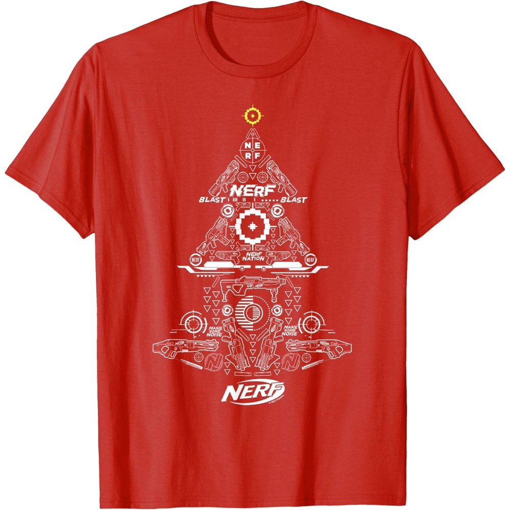 image:imageNerf UnisexAdults Kids TShirt Christmas Tree Icon Collage Black Small Classic Fit Short Sleeve Crew Neck TShirtRed