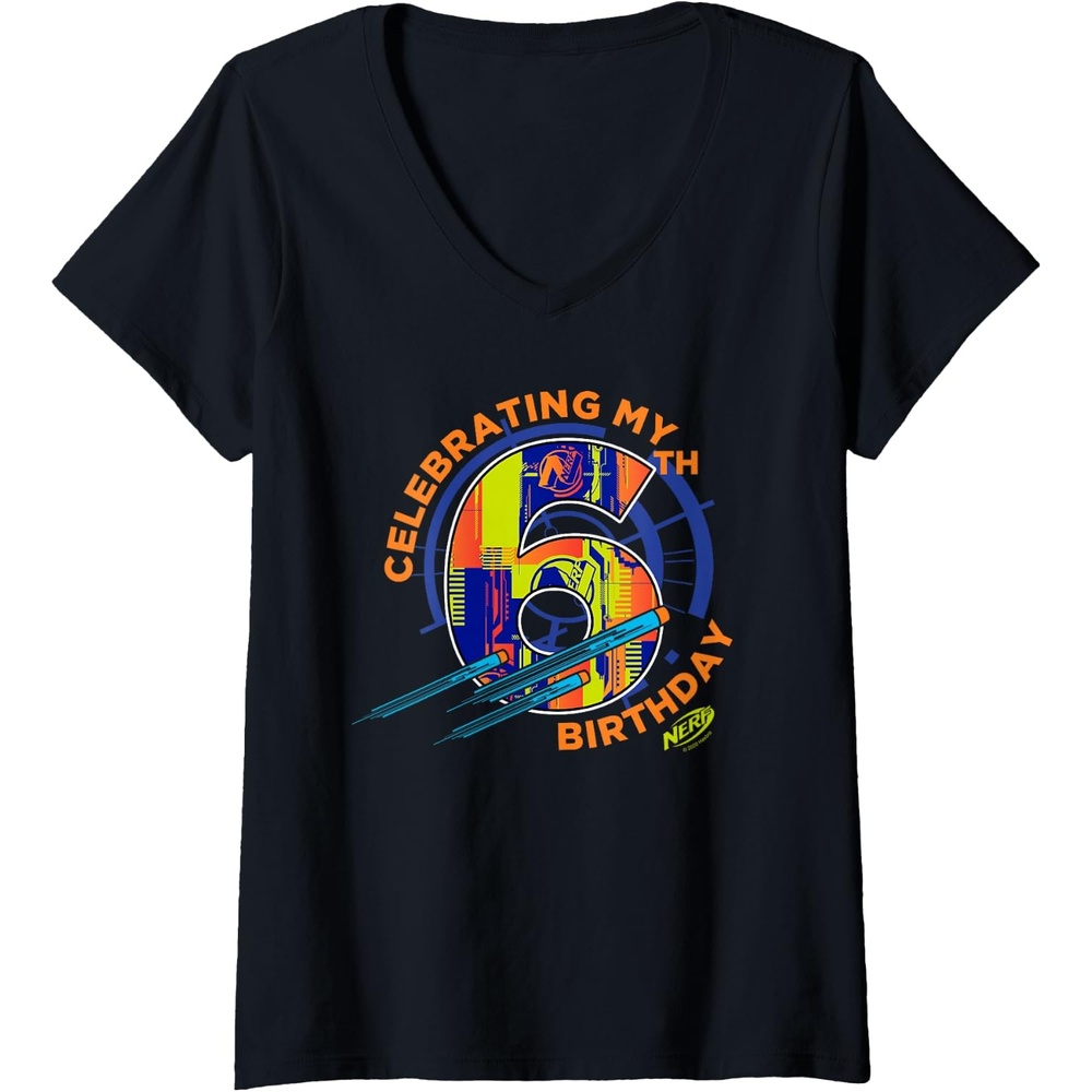 image:imageWomens Nerf Celebrating My 6th Birthday VNeck TShirtBlack