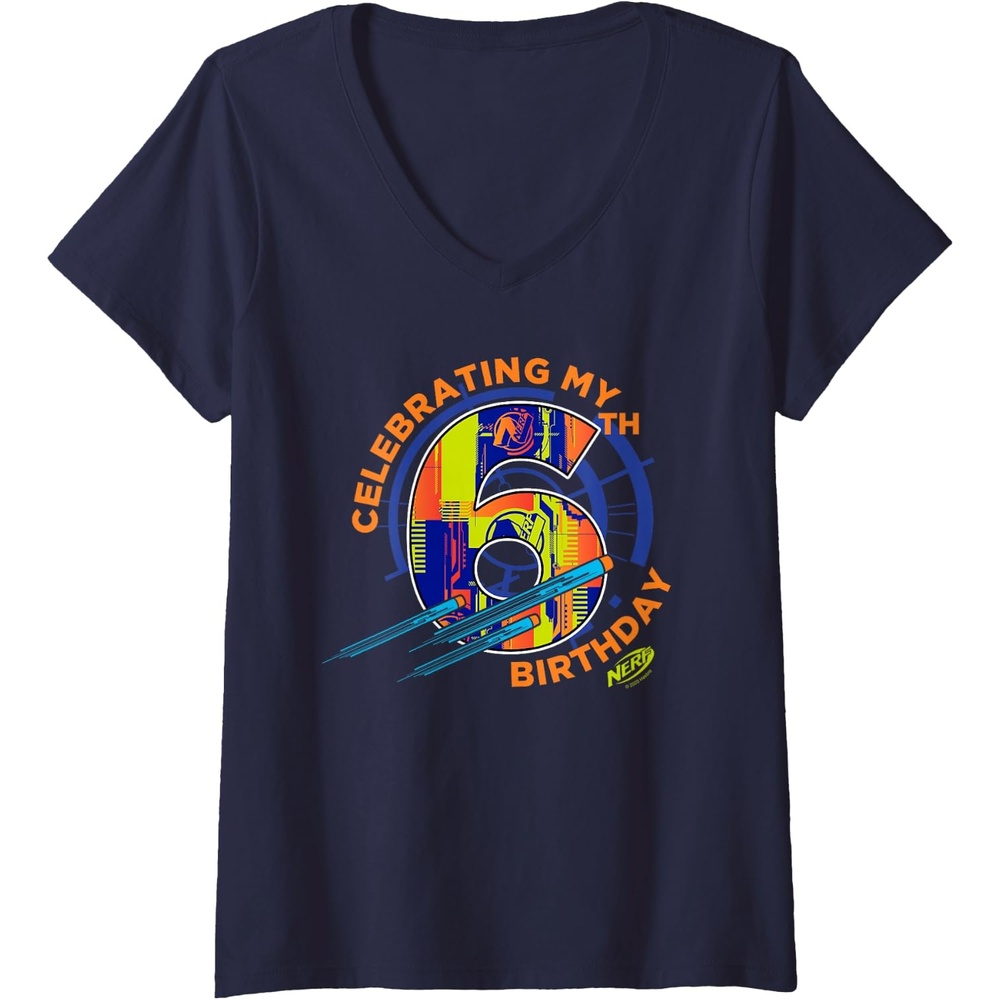 image:imageWomens Nerf Celebrating My 6th Birthday VNeck TShirtNavy Blue
